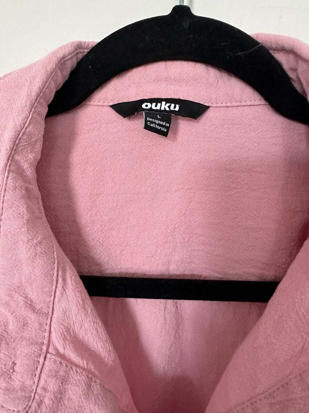 ouku Pink Cotton-Linen Blend Long Sleeve Button Down Casual Shirt Size L - Picture 2 of 4
